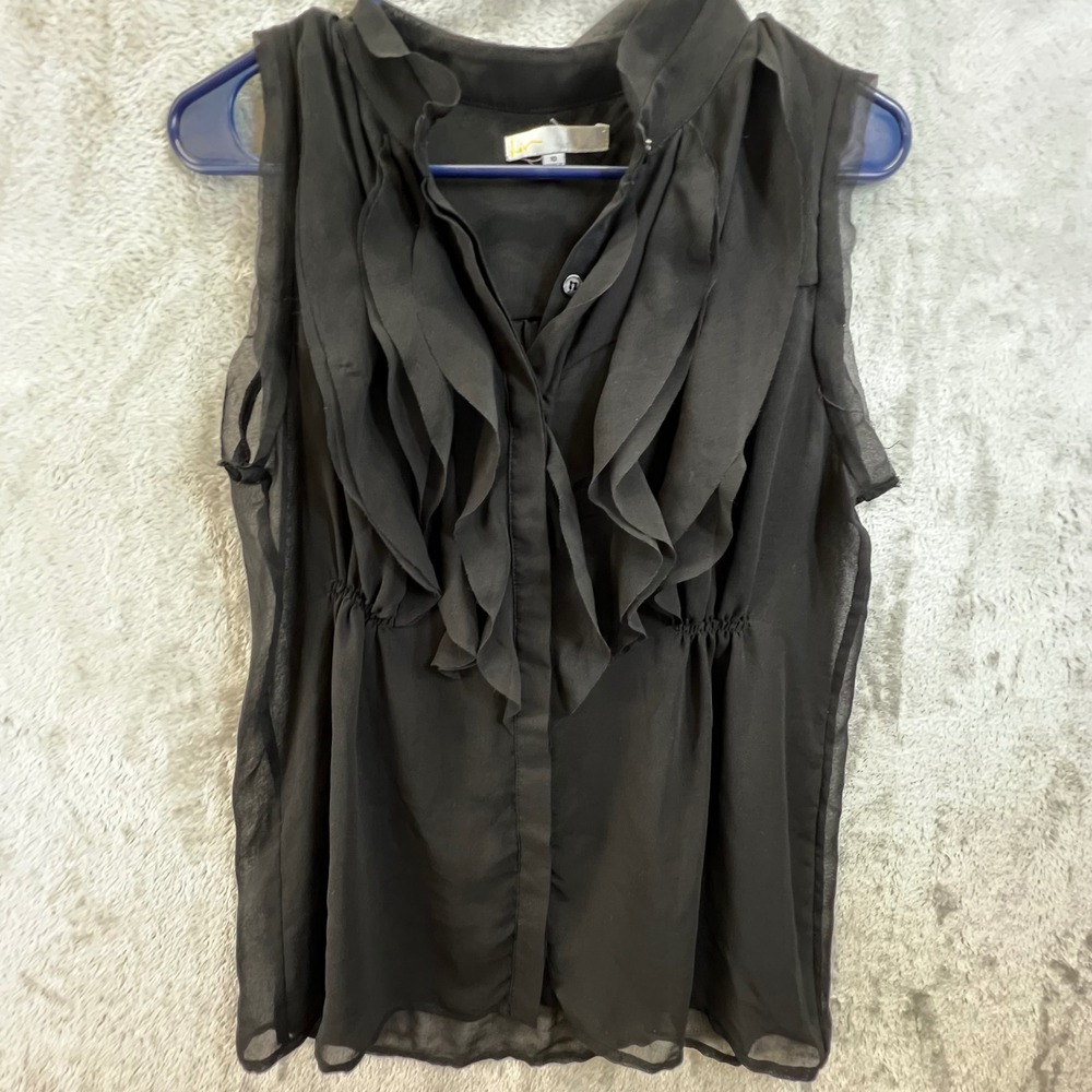Liv Gothic Womens Black Sheer‎ Ruffle Front Sz 10 Whimsigoth Victorian Inspired